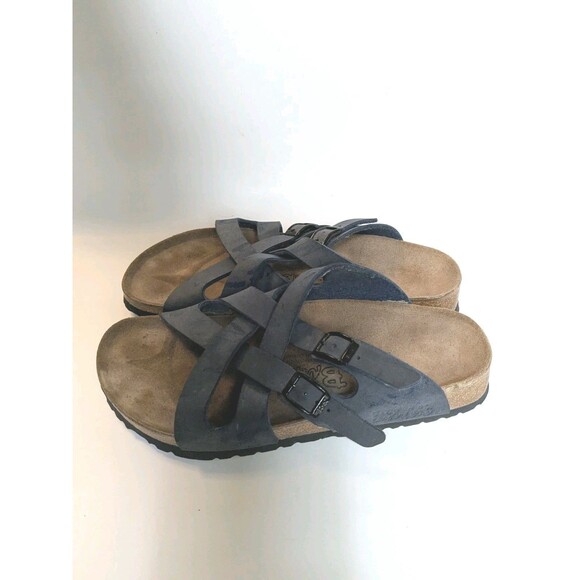 Birki’s Birkenstock Sandals Calais Navy Criss Cross Sz 38 Women's 7 M5 Narrow - Picture 4 of 10